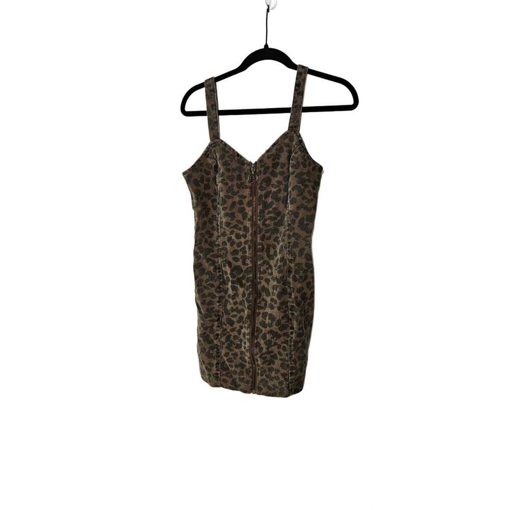 She + Sky Leopard Print Front Zip Mini Dress Women's Size M